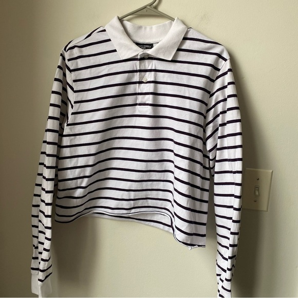 Steve & Barry's Tops - Striped Long Sleeve Cropped Preppy Polo Shirt boxy fit 100% cotton